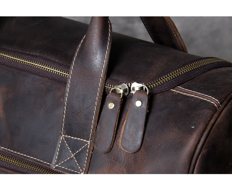 Handmade Vintage Leather Weekend Traveling Bags 1901-Leather Duffle Bag-Dark Brown-Free Shipping Leatheretro