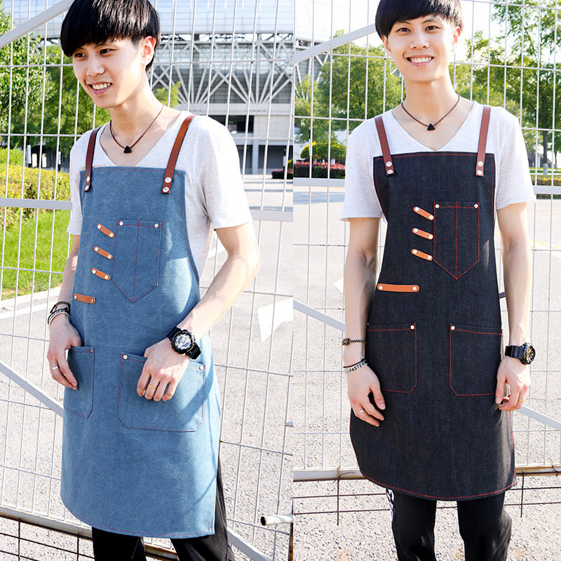 Heavy Duty Demin Apron Work Aprons for Workman P240-Canvas Aprons-Blue-Cross-Free Shipping Leatheretro