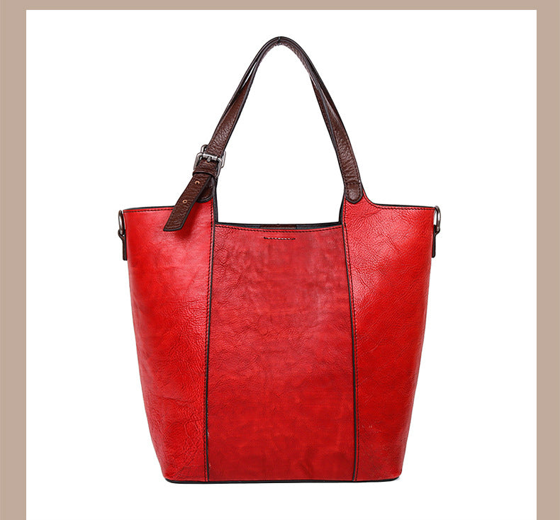 Vintage Hand Rubbing Cowhide Leather Tote Bags 8078-Leather Handbag for Women-Red-Free Shipping Leatheretro