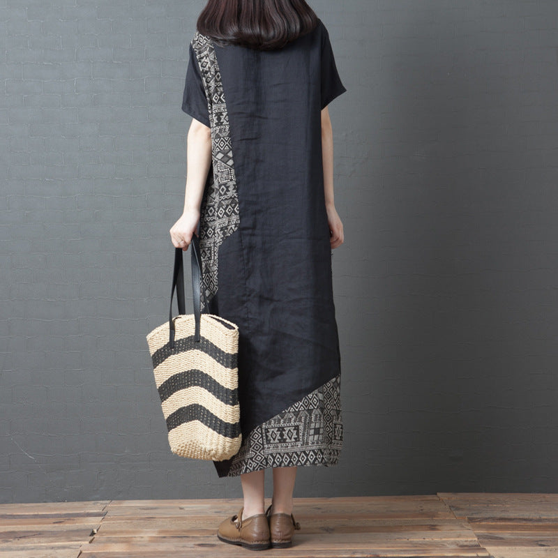 Vintage Summer Short Sleeves Long Dresses-Dresses-Black-L-Free Shipping Leatheretro