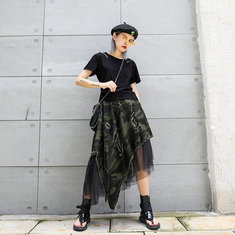 Vintage Camouflage Asymmetrical Summer Skirts for Women-Skirts-Camouflage-One Size-Free Shipping Leatheretro