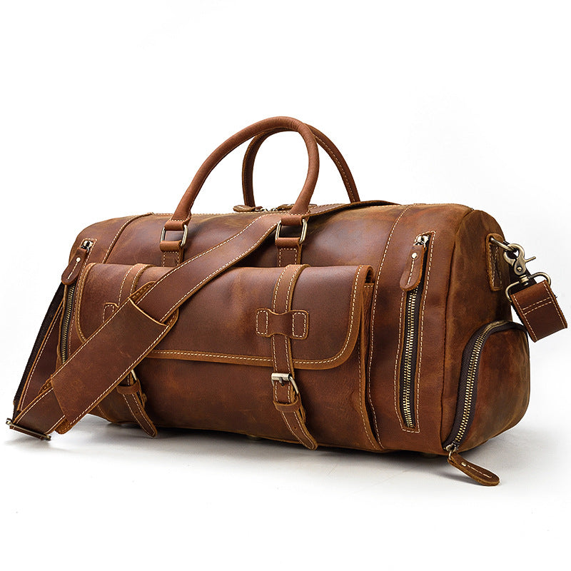 Vintage Men Leather Traveling Duffle Bags 9803-Leather Duffle Bags-Brown-Free Shipping Leatheretro