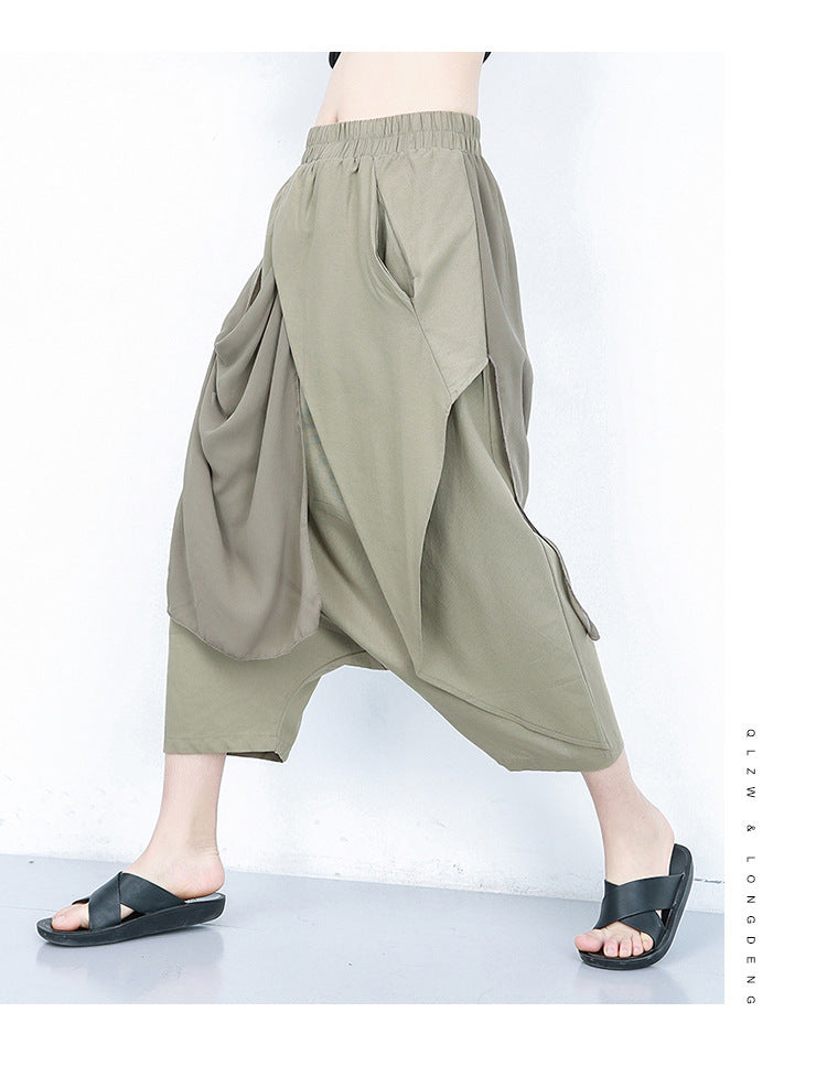 Designed Chiffon Harem Pants for Women-Women Bottoms-Khaki-One Size (45-75 kg)-Free Shipping Leatheretro