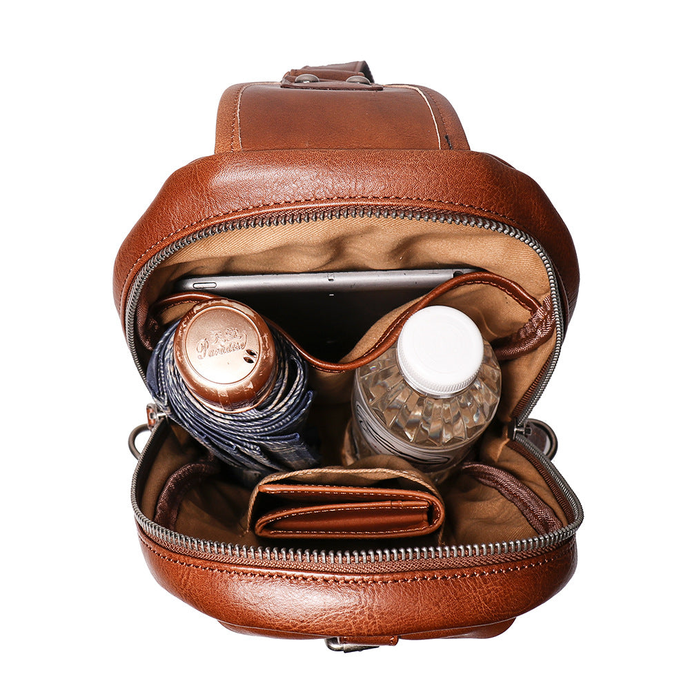 Handmade Leather Shoulder Male Chest Bags L9015-Brwon-Free Shipping Leatheretro