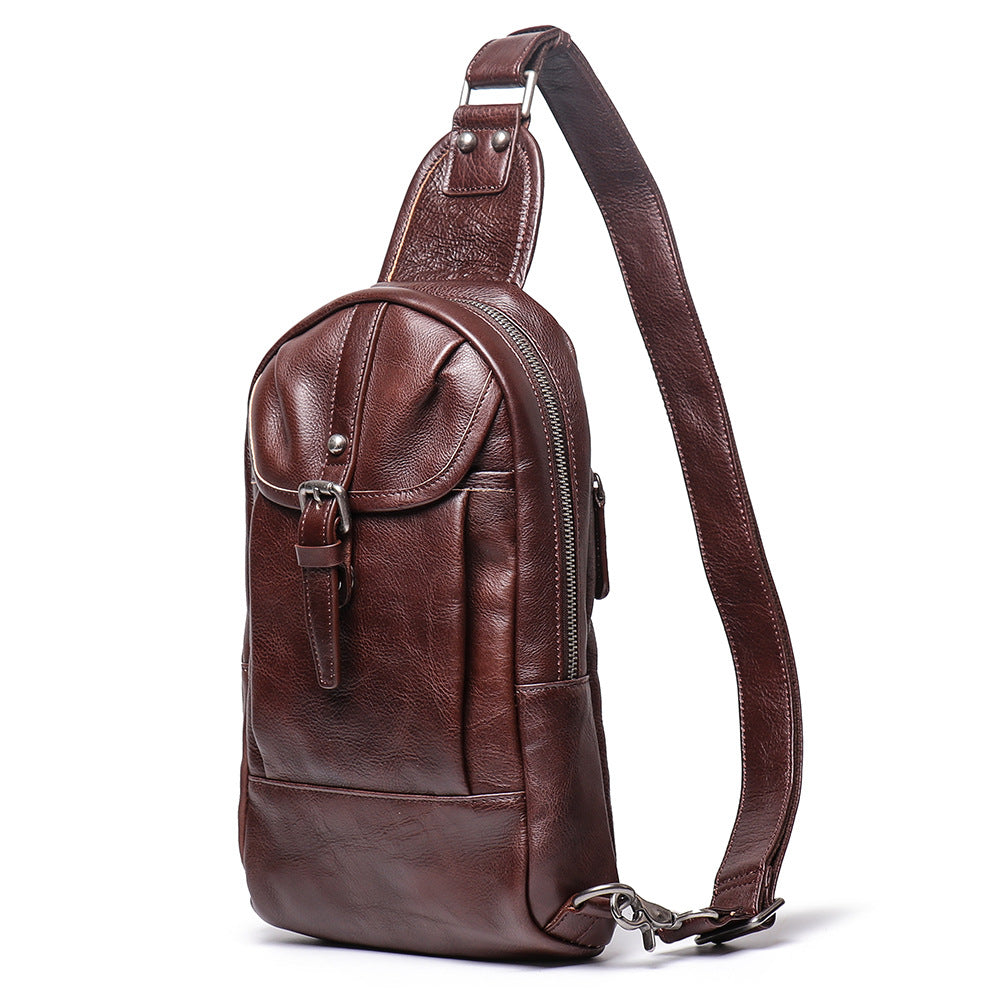 Handmade Leather Shoulder Male Chest Bags L9015-Brwon-Free Shipping Leatheretro