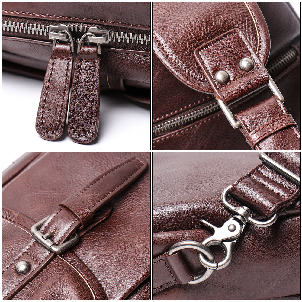 Handmade Leather Shoulder Male Chest Bags L9015-Brwon-Free Shipping Leatheretro