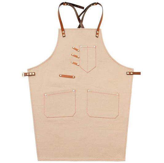 Heavy Duty Demin Apron Work Aprons for Workman P240-Canvas Aprons-Ivory-Cross-Free Shipping Leatheretro