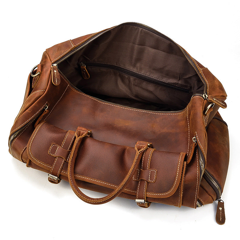 Vintage Men Leather Traveling Duffle Bags 9803-Leather Duffle Bags-Brown-Free Shipping Leatheretro