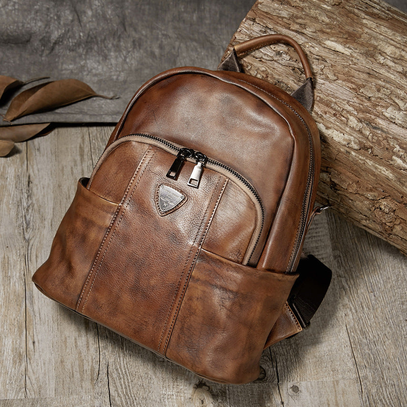 Hand Rubbing Vege Tanned Leather Backpacks for Women C302-Leather Backpacks for Women-Yellow-Free Shipping Leatheretro