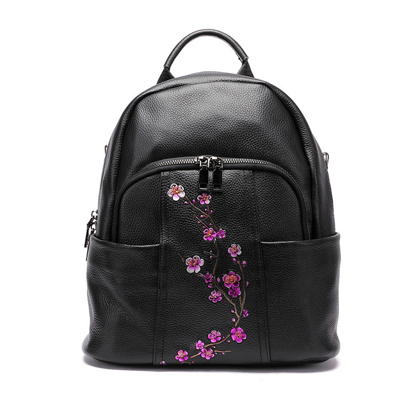 Hand Rubbing Vege Tanned Leather Backpacks for Women C302-Leather Backpacks for Women-Black-Pink Plum-Free Shipping Leatheretro