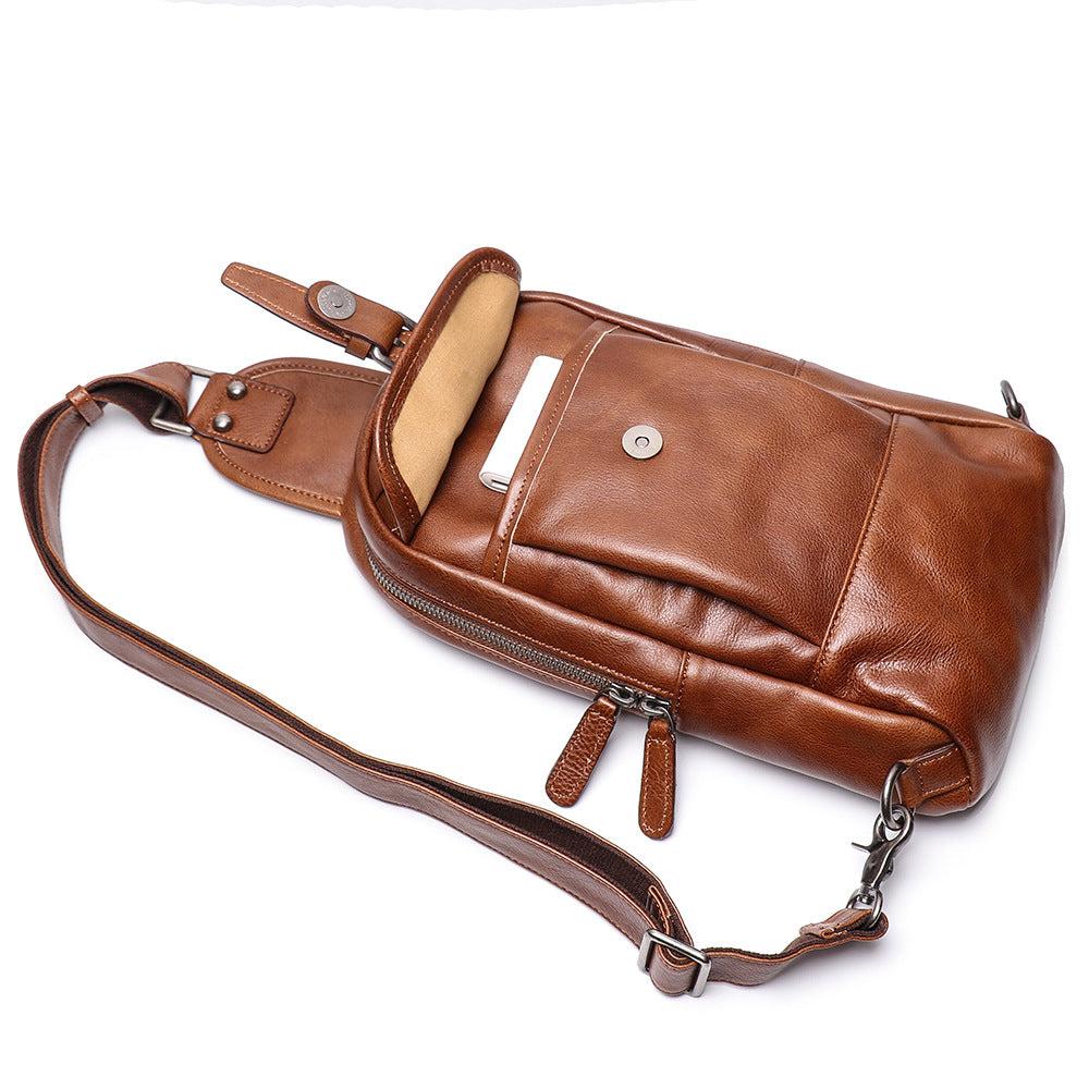 Handmade Leather Shoulder Male Chest Bags L9015-Brwon-Free Shipping Leatheretro