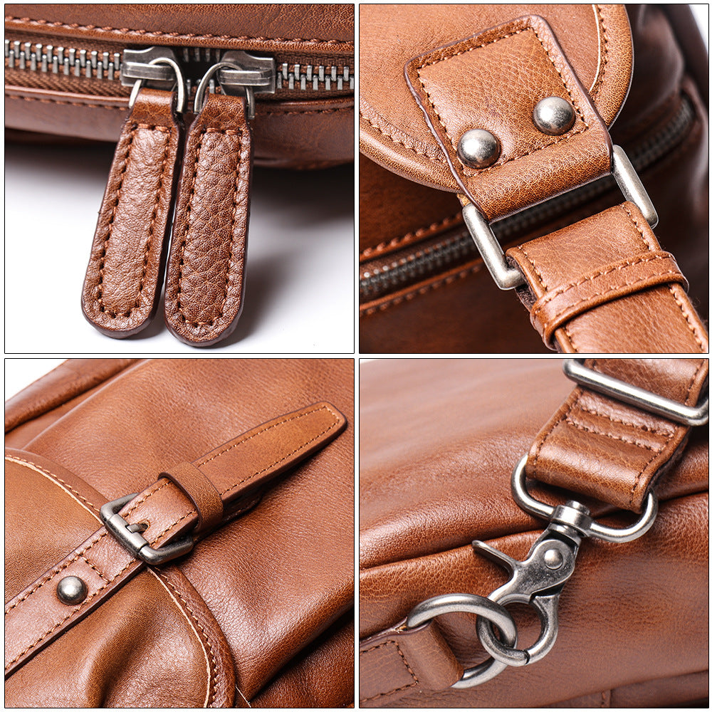 Handmade Leather Shoulder Male Chest Bags L9015-Brwon-Free Shipping Leatheretro
