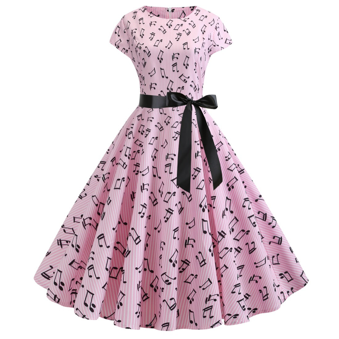Vintage Music Note Dresses for Women-Dresses-Pink-S-Free Shipping Leatheretro
