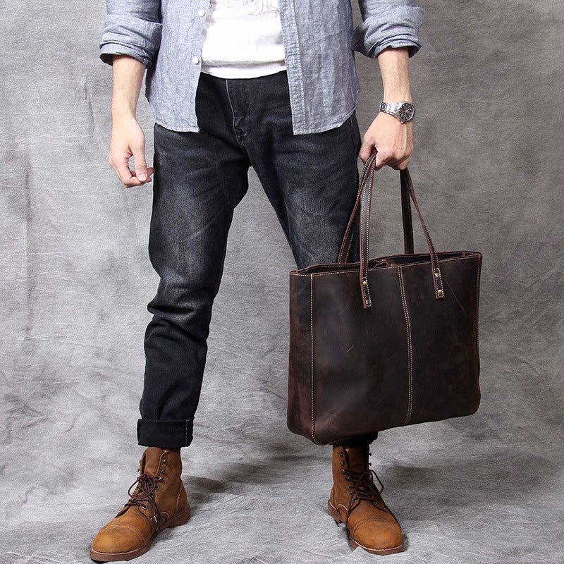 Large Storage Vintage Leather Handle Bags for Men&women-Leather Bags-Coffee-Free Shipping Leatheretro