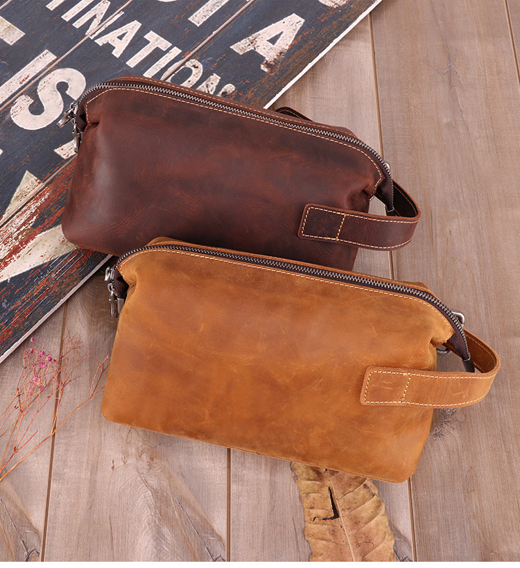 Vintage Multi Functional Leather Organizer Toiletry Bag 6465-Leather Toiletry Bag-Chocolate-Free Shipping Leatheretro