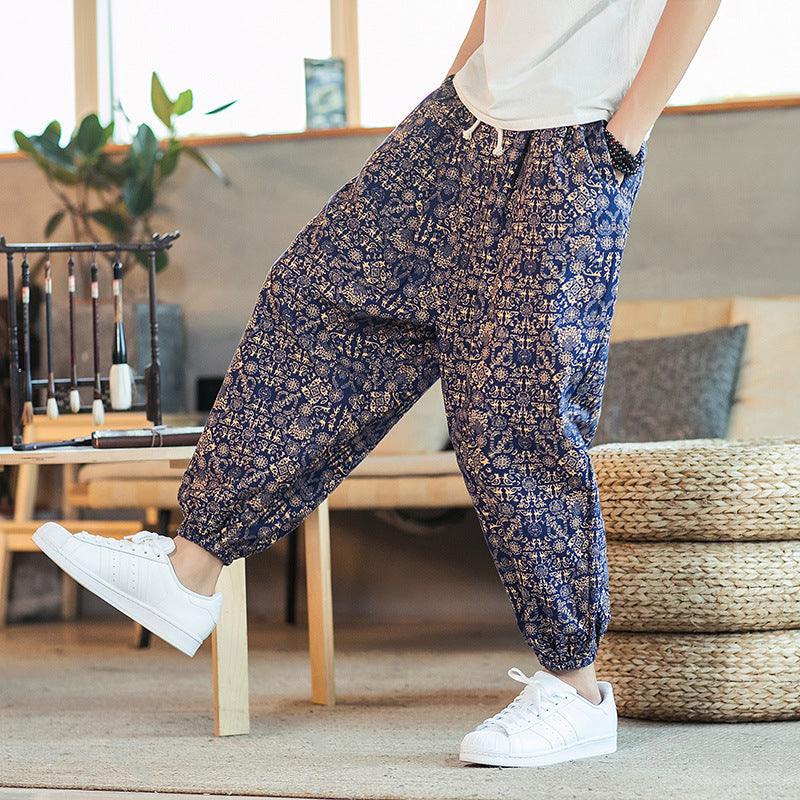 Casual Linen Men's Plus Sizes Harem Pants-Pants-Gold-M-Free Shipping Leatheretro