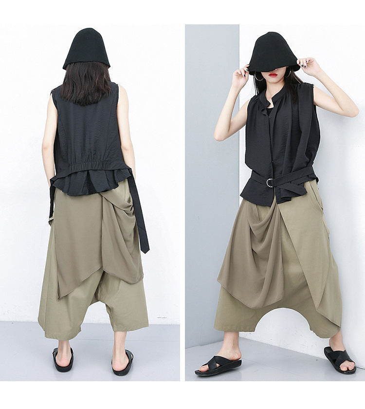 Designed Chiffon Harem Pants for Women-Women Bottoms-Khaki-One Size (45-75 kg)-Free Shipping Leatheretro