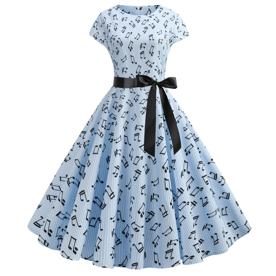 Vintage Music Note Dresses for Women-Dresses-Light Blue-S-Free Shipping Leatheretro