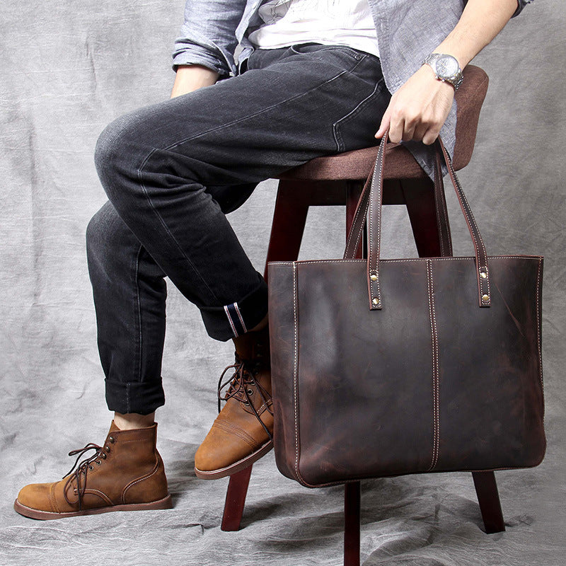 Large Storage Vintage Leather Handle Bags for Men&women-Leather Bags-Coffee-Free Shipping Leatheretro