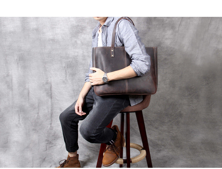 Large Storage Vintage Leather Handle Bags for Men&women-Leather Bags-Coffee-Free Shipping Leatheretro