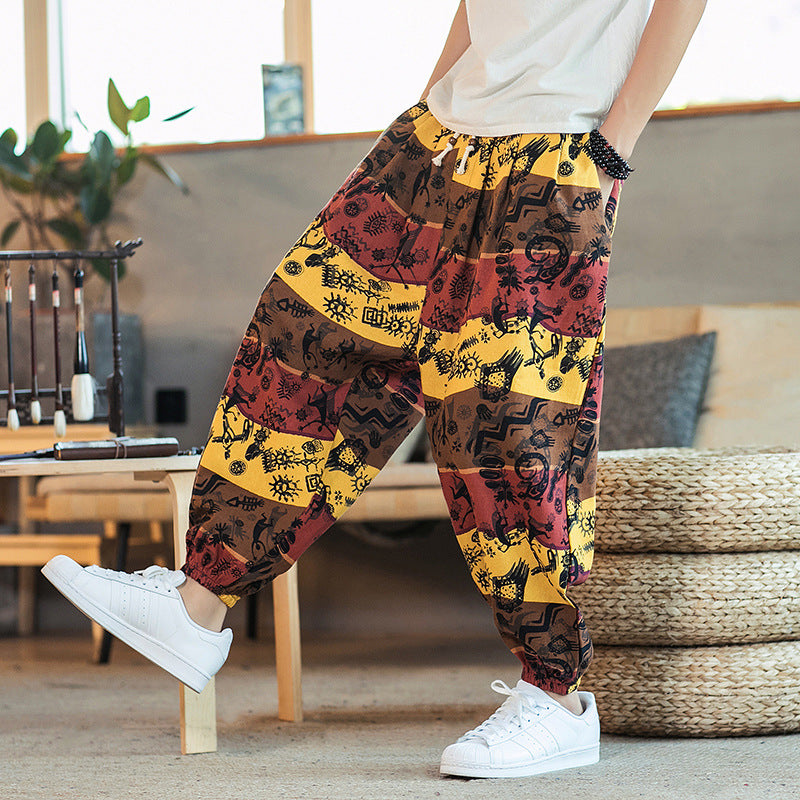 Casual Linen Men's Plus Sizes Harem Pants-Pants-Yellow-M-Free Shipping Leatheretro