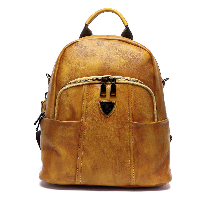 Hand Rubbing Vege Tanned Leather Backpacks for Women C302-Leather Backpacks for Women-Yellow-Free Shipping Leatheretro