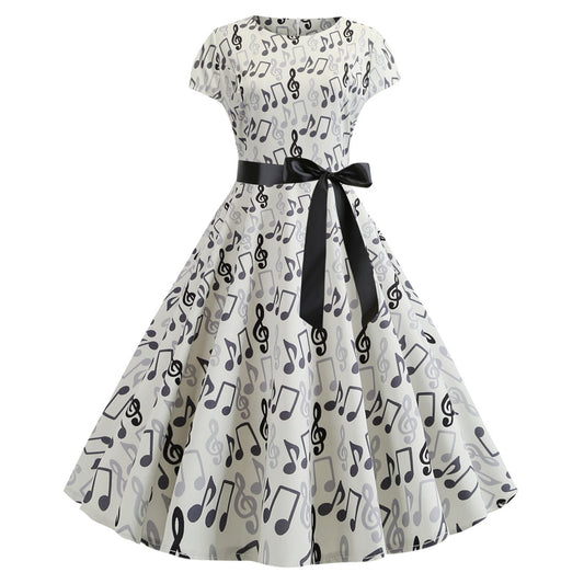 Vintage Music Note Dresses for Women-Dresses-White-S-Free Shipping Leatheretro