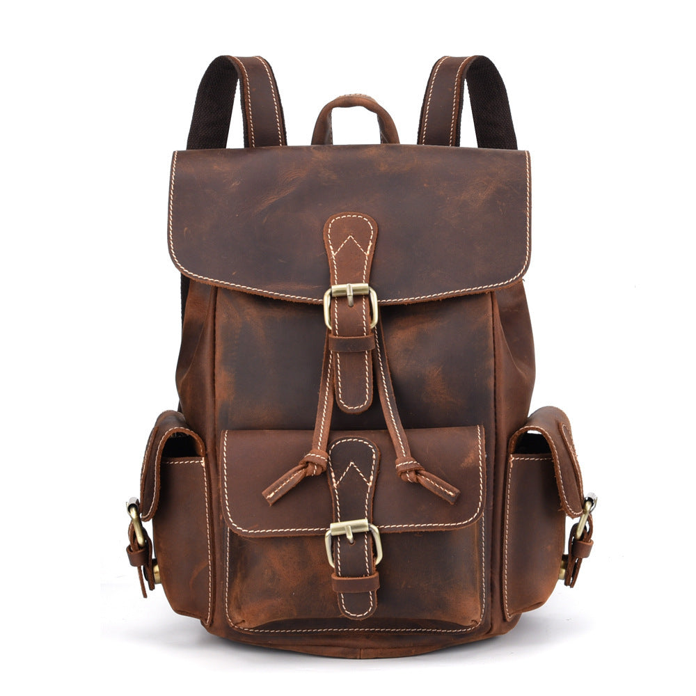 Vintage Casual Leather Rucksack Backpack 3064-Leather Backpack-Dark Brown-Free Shipping Leatheretro