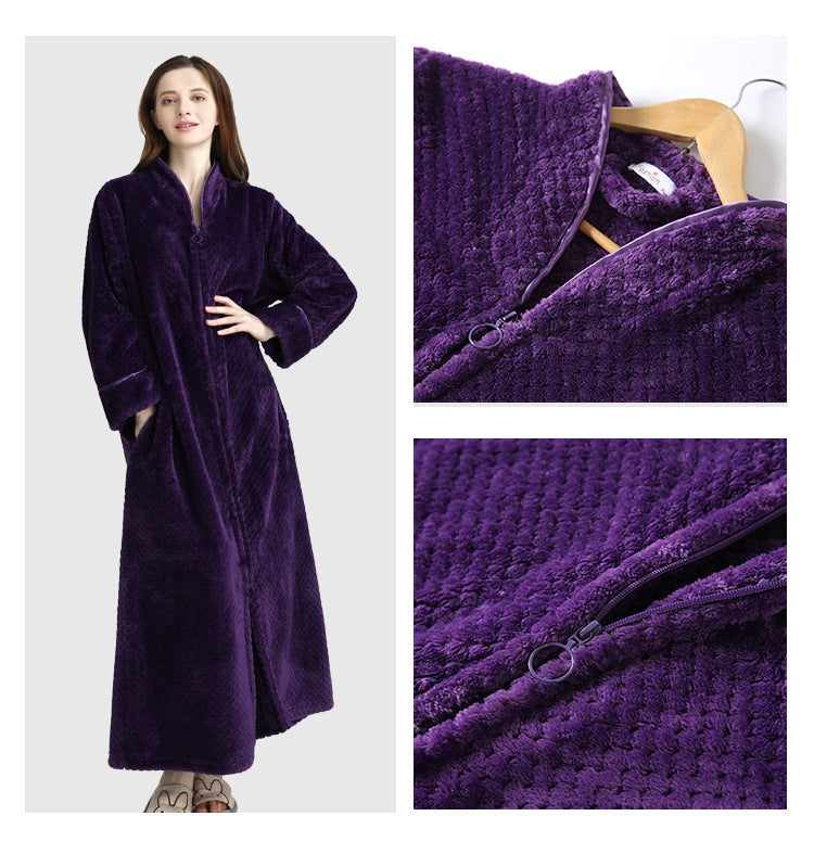 Cozy Fleece Women Sleepwear Gowns-Nightgowns-Gray-M-Free Shipping Leatheretro
