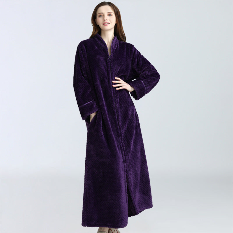 Cozy Fleece Women Sleepwear Gowns-Nightgowns-Purple-M-Free Shipping Leatheretro