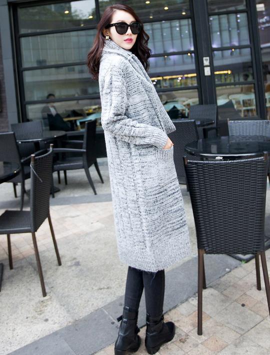 Women Thick Loose Scarf& Long Knitted Cardigans-Sweaters-Light Gray-One Size-Free Shipping Leatheretro