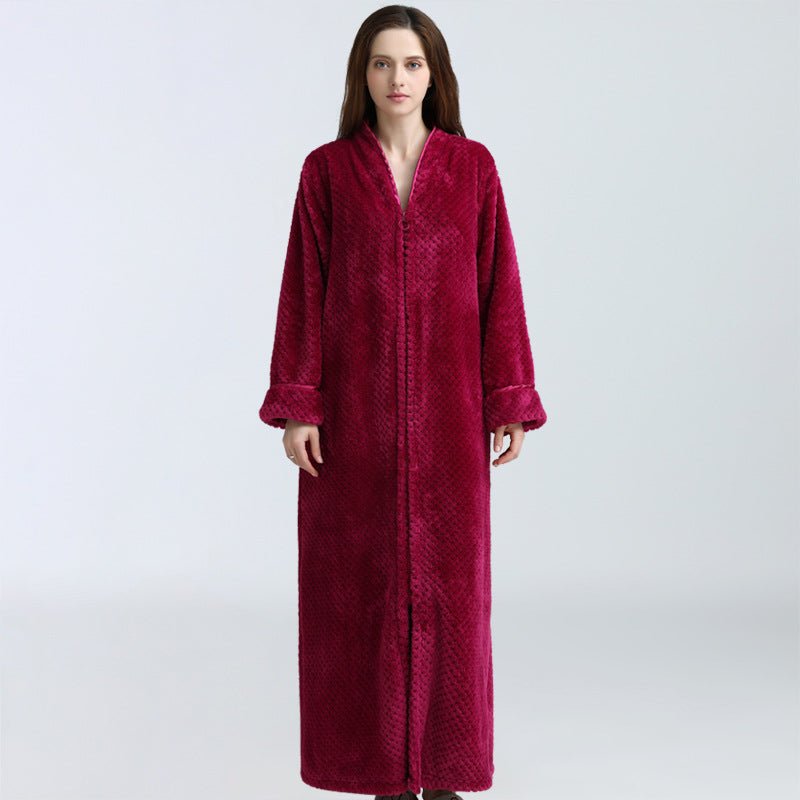 Cozy Fleece Women Sleepwear Gowns-Nightgowns-Rose Red-M-Free Shipping Leatheretro