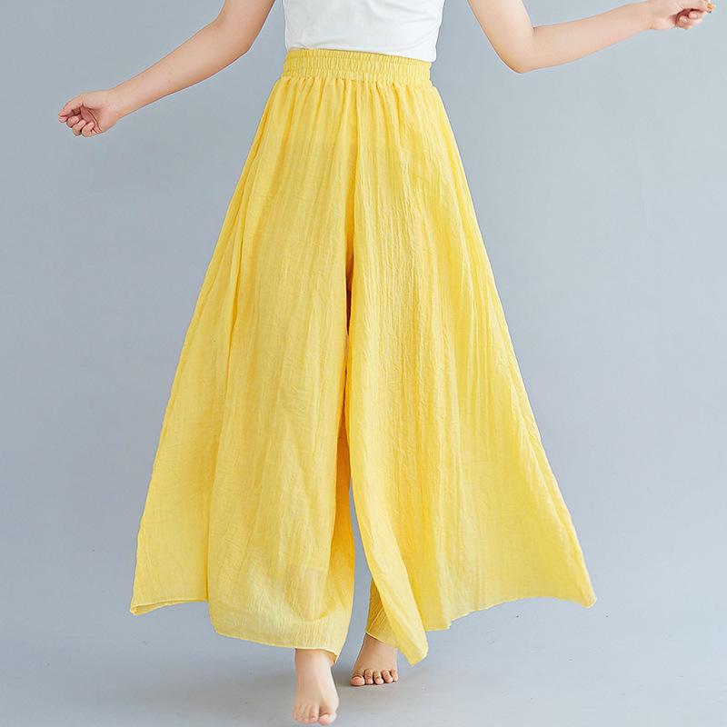 Women Summer Linen Loose Pants-Women Bottoms-Yellow-85CM-Free Shipping Leatheretro