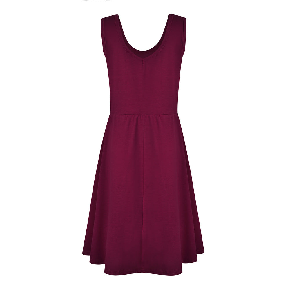 Simple Summer Sleeveless Daily Dresses for Women-Dresses-Wine Red-S-Free Shipping Leatheretro