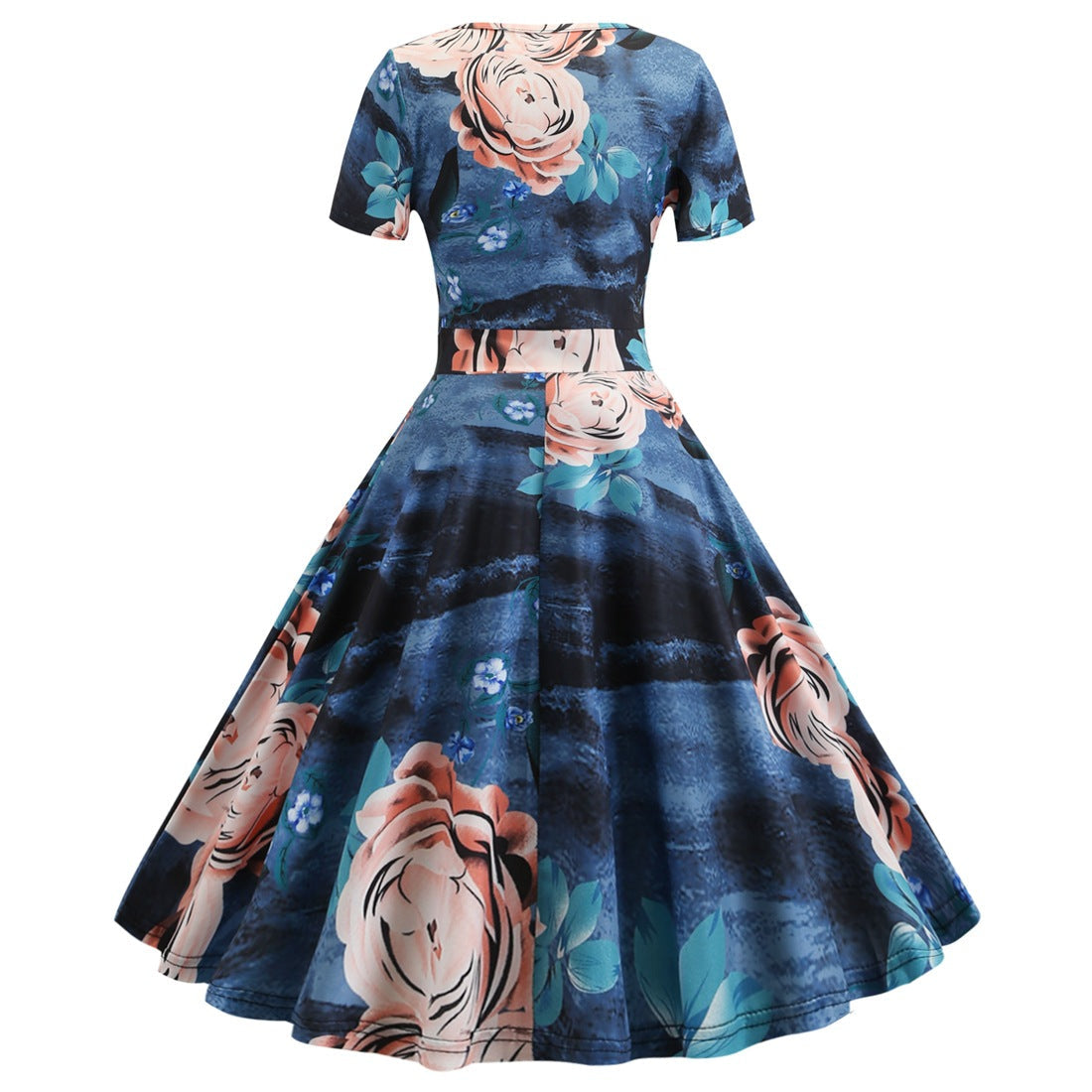 Vintage Deep V Neck Short Sleeves Dresses-Dresses-8115-S-Free Shipping Leatheretro