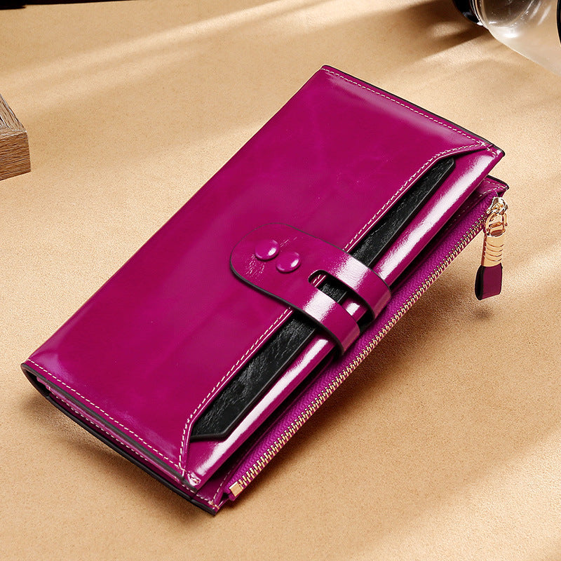 RFID Waxed Multi Cards Leather Wallets For Women W8451-Long Leather Wallet-Purple-Free Shipping Leatheretro