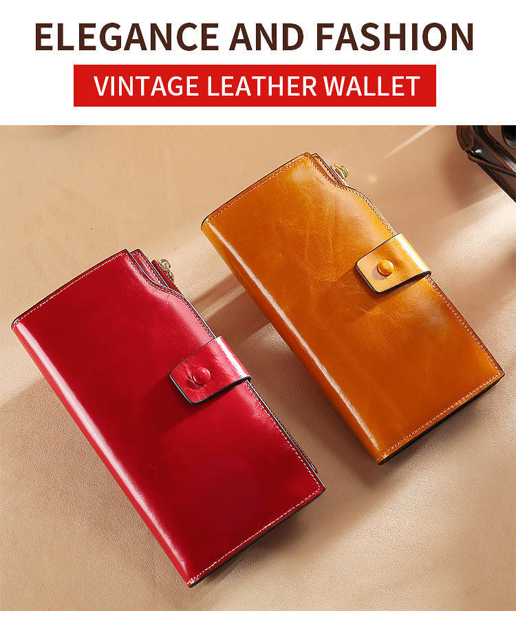 RFID Long leather wallet for Women W5221-Brown-Free Shipping Leatheretro