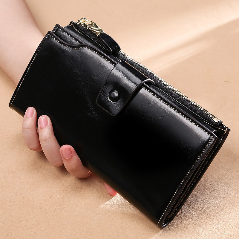 RFID Long leather wallet for Women W5221-Black-Free Shipping Leatheretro