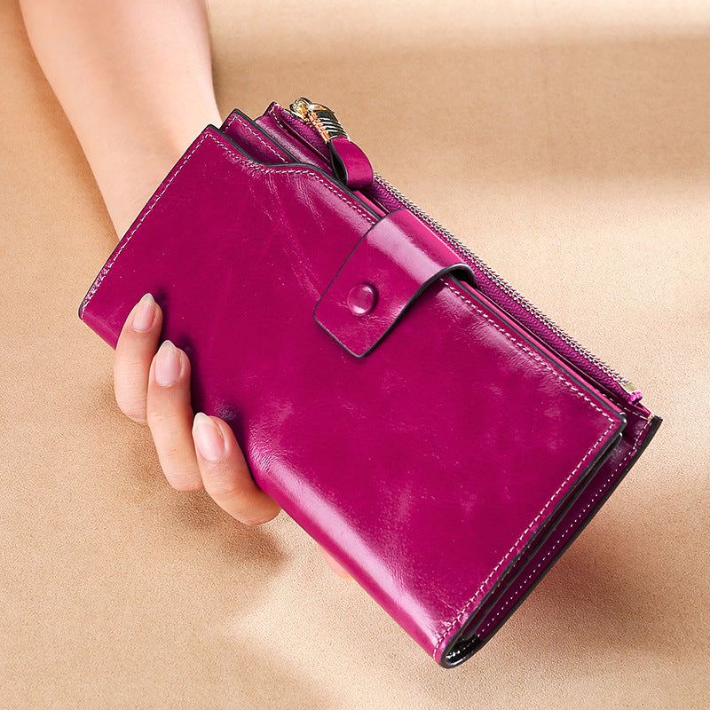 RFID Long leather wallet for Women W5221-Purple-Free Shipping Leatheretro