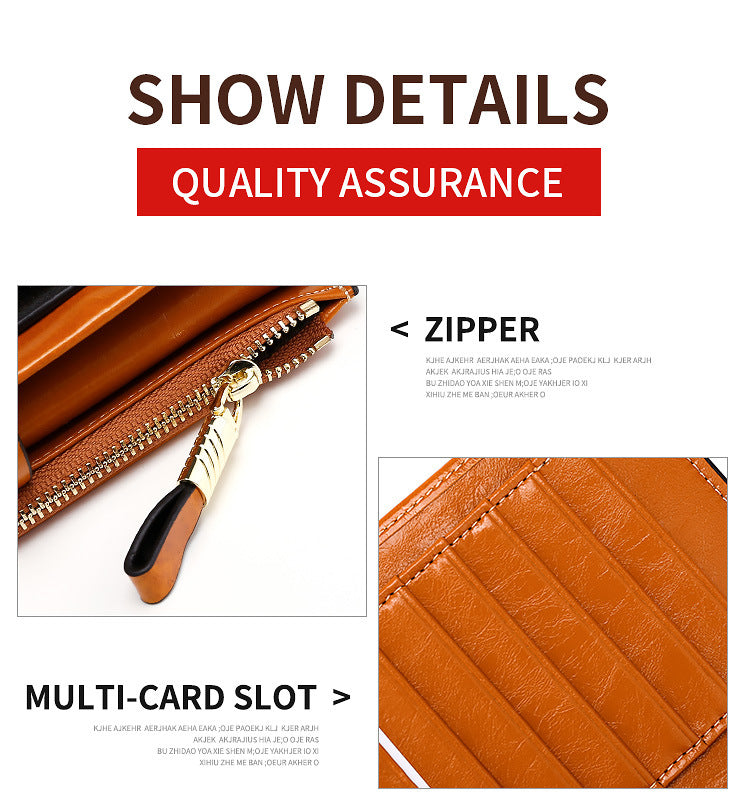 RFID Waxed Multi Cards Leather Wallets For Women W8451-Long Leather Wallet-Brown-Free Shipping Leatheretro