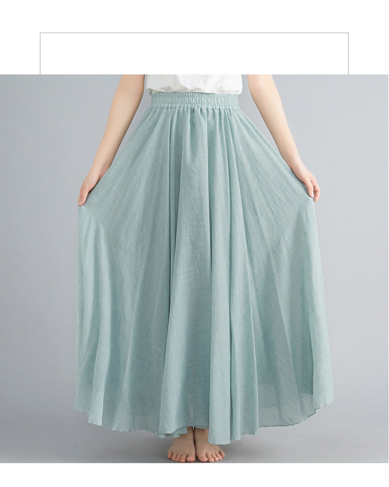 Casual Linen Elastic Waist A Line Skirts for Women-Skirts-Light Green-M-85CM-Free Shipping Leatheretro