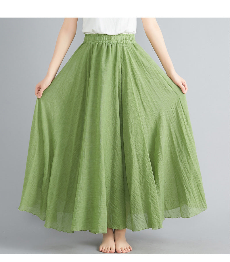 Casual Linen Elastic Waist A Line Skirts for Women-Skirts-Grass Green-M-85CM-Free Shipping Leatheretro