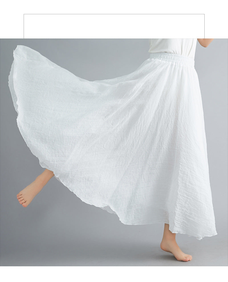 Casual Linen Elastic Waist A Line Skirts for Women-Skirts-White-M-85CM-Free Shipping Leatheretro