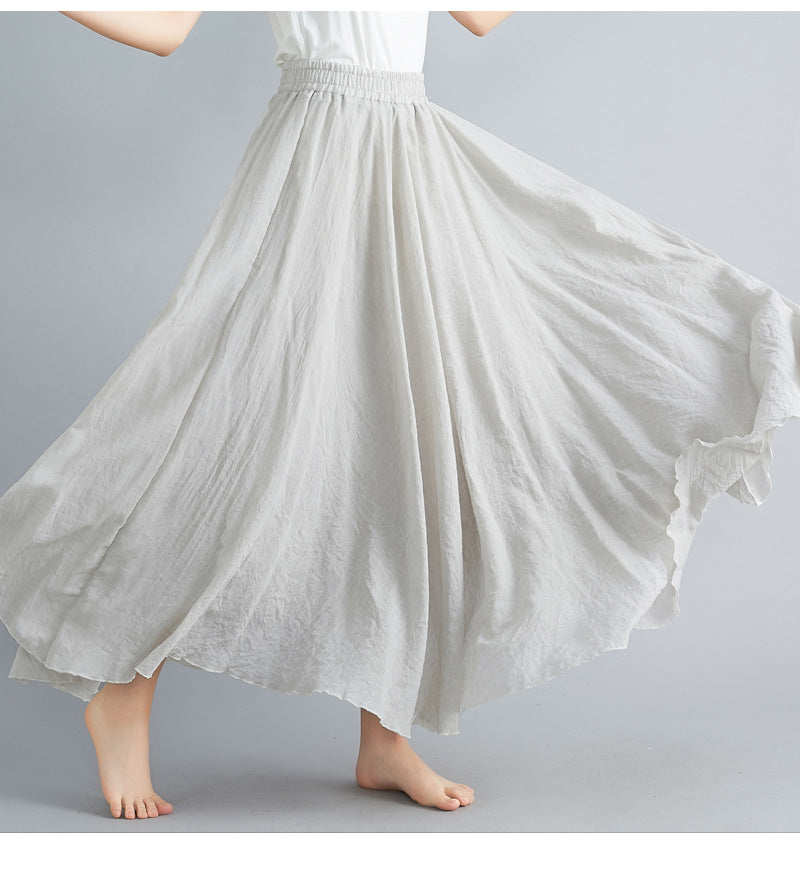 Casual Linen Elastic Waist A Line Skirts for Women-Skirts-Off the White-M-85CM-Free Shipping Leatheretro