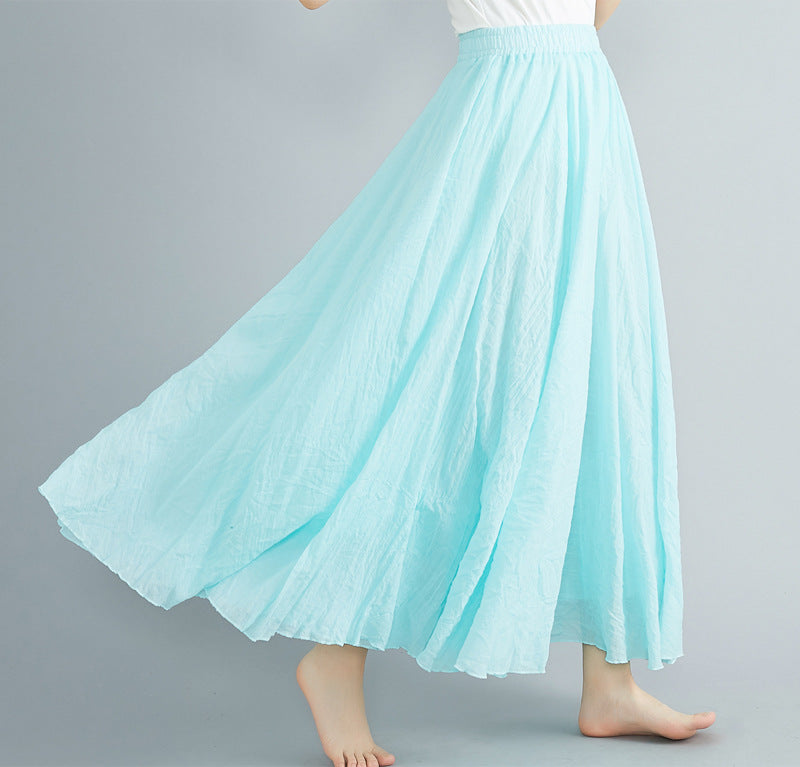 Casual Linen Elastic Waist A Line Skirts for Women-Skirts-Light Blue-M-85CM-Free Shipping Leatheretro