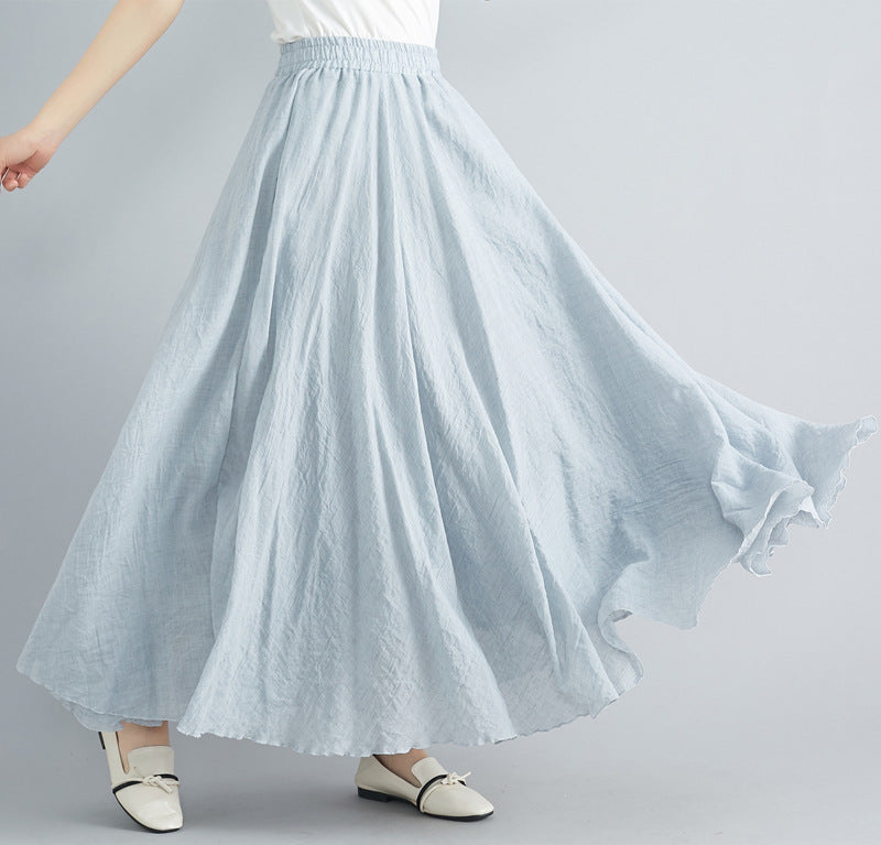 Casual Linen Elastic Waist A Line Skirts for Women-Skirts-Light Gray-M-85CM-Free Shipping Leatheretro