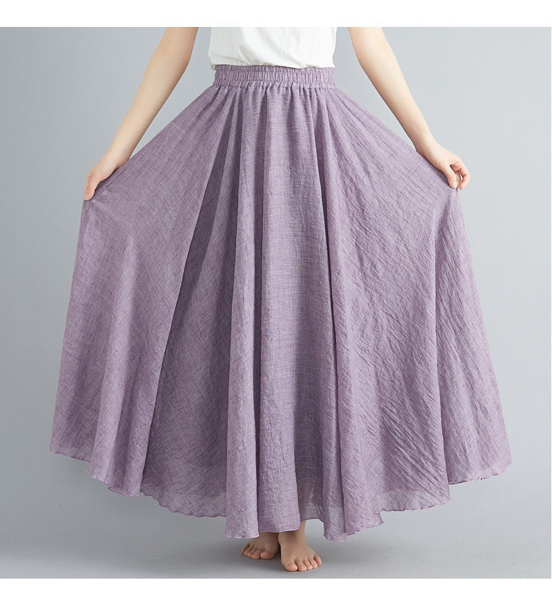 Casual Linen Elastic Waist A Line Skirts for Women-Skirts-Lavender-M-85CM-Free Shipping Leatheretro