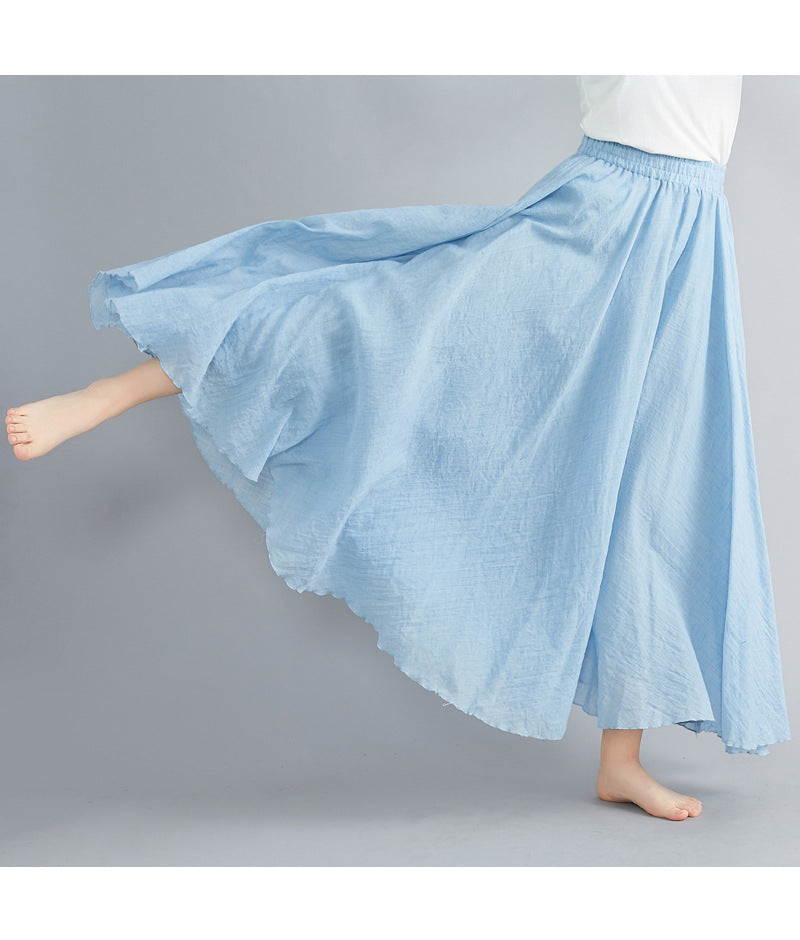Casual Linen Elastic Waist A Line Skirts for Women-Skirts-Sky Blue-M-85CM-Free Shipping Leatheretro