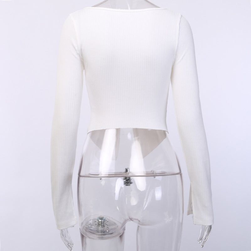 Sexy Knitting Slim Long Sleeves Zipper Tops and Skirts Sets-Suits-White-Top-S-Free Shipping Leatheretro