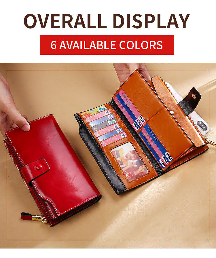 RFID Long leather wallet for Women W5221-Brown-Free Shipping Leatheretro